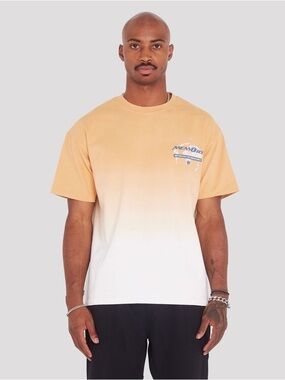 Memory Lane xxl Men's Ombre Crew Neck T-Shirt - Tan to White with Chest Logo 2x